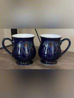 TWO Denby Baroque Footed Mugs